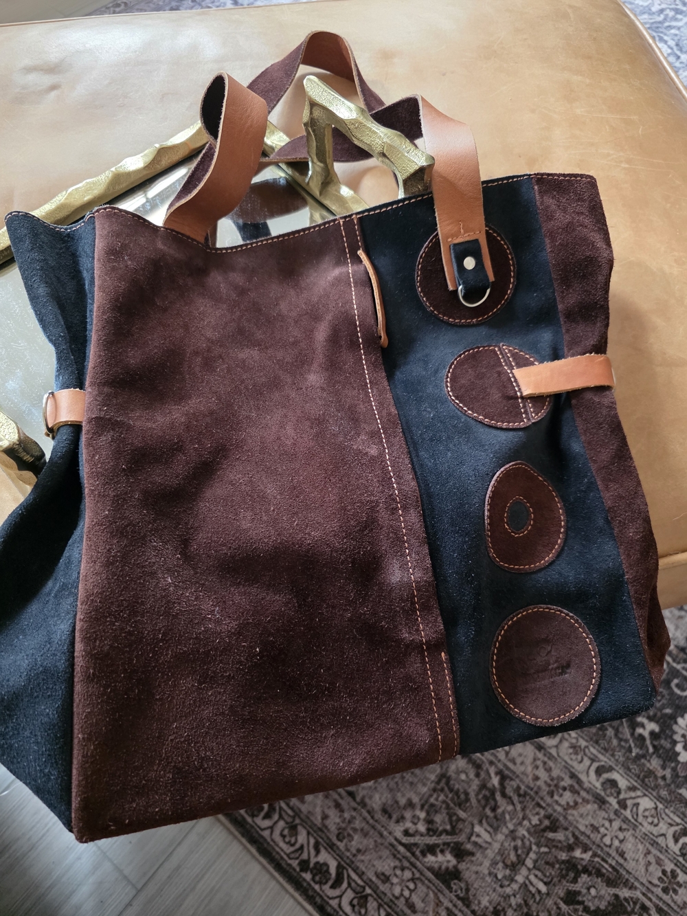 Suede Two-Tone Brown & Black Women's Tote Bag
